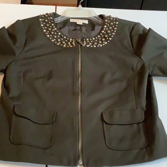 Micheal Kors  size 12 dark green zip front studded jacket pockets - Picture 1 of 12